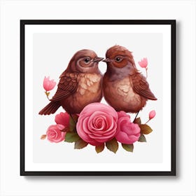 Two Birds With Roses Art Print