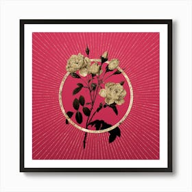 Gold White Rose Glitter Ring Botanical Art on Viva Magenta n.0023 Art Print