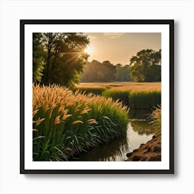 Sunrise Over A Field Art Print