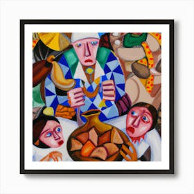 An Cubism Oil Painting Of Starving People Art Print