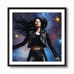 The Image Depicts A Woman Suspended In Midair Against A Backdrop Of Stars And Galaxies 2 Art Print