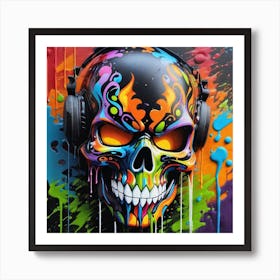 Skull With Headphones 82 Art Print