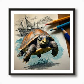 Turtle In The Sea Art Print