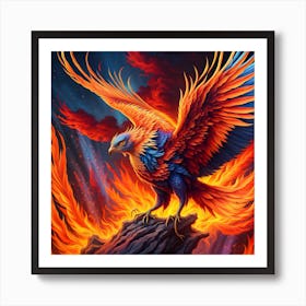 Ignited Wonders: The Enchanted Phoenix Art Print