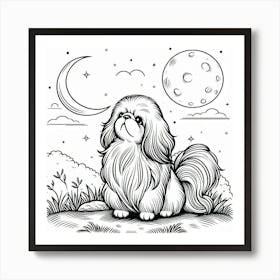 Line Art Pekingese dog 3 Art Print