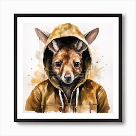 Watercolour Cartoon Kangaroo In A Hoodie Art Print