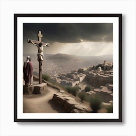 A Panoramic View Of The Historical Intersection Event Of Jesus Crucifixion Thorn Crowned Head Reve 847364070 Art Print