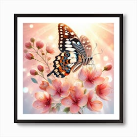 Butterfly On Cherry Blossoms Art Print