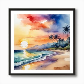 Sunset Watercolor Painting 1 Art Print