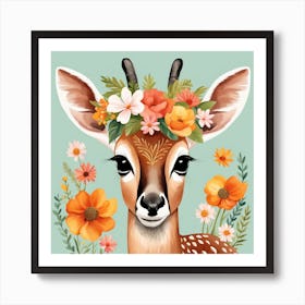Floral Baby Antelope Nursery Illustration (43) Art Print