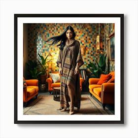 Asian Woman In A Living Room Affiche