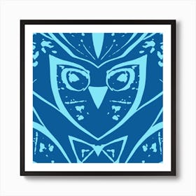 Abstract Owl Blue Two Tone Art Print