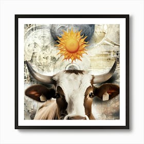 Cow Narure Illustration Art 03 Art Print