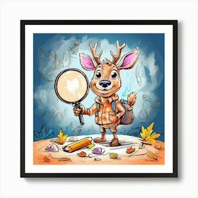 Cartoon Deer With Magnifying Glass Art Print