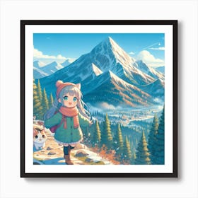 Anime Girl In The Mountains Art Print