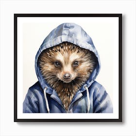 Watercolour Cartoon Porcupine In A Hoodie 3 Affiche