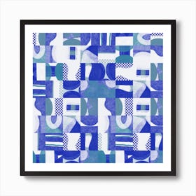 Mid Century Grid Pattern Six Square Art Print