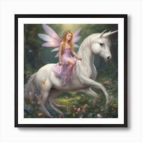 Fairy On A Unicorn Art Print