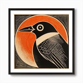 Retro Bird Lithograph Penguin 1 Art Print