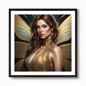 Dragon Fly Golden Fairy Art Print