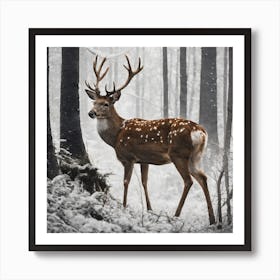 Deer In The Snow Art Print