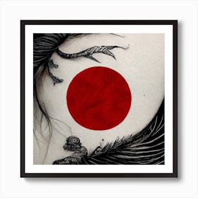 Creature in front of bloody moon Art Print