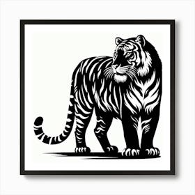 black and white tiger art with shadow Art Print