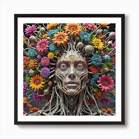 Woman With Flowers On Her Head Art Print