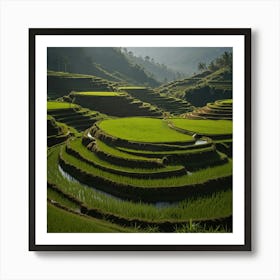 A Tranquil Rice Terrace In Southeast Asia With Lush Green Paddies And A Blue Sky 2 Art Print