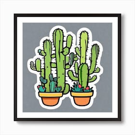 Cactus In Pots Art Print