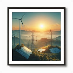 Solar Panels And Wind Turbines Art Print