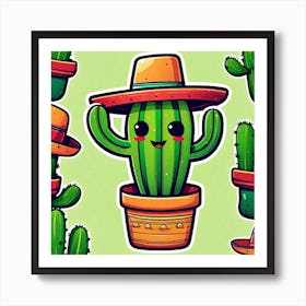 Mexico Cactus With Mexican Hat Sticker 2d Cute Fantasy Dreamy Vector Illustration 2d Flat Cen (22) Art Print