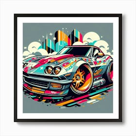 Chevrolet Corvette Old School Vehicle Colorful Comic Graffiti Style Art Print