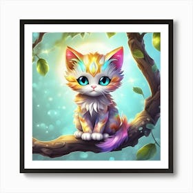 Cute Kitten On A Tree Branch 6 Art Print