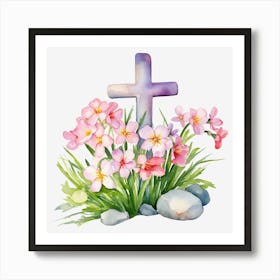 Easter Cross With Flowers 3 Art Print