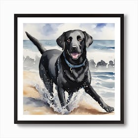 Black Labrador Retriever On The Beach Art Print