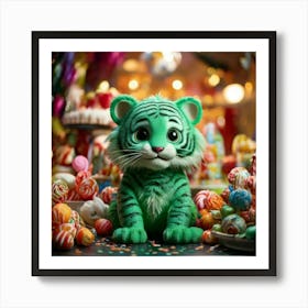 Firefly Cheerful Little Green Tiger In A Whimsical Candy Shop 43594 (2) Art Print