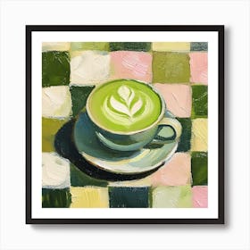 Matcha Latte Checkerboard Background 2 Art Print