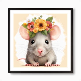 Floral Baby Rat Nursery Illustration (15) Art Print