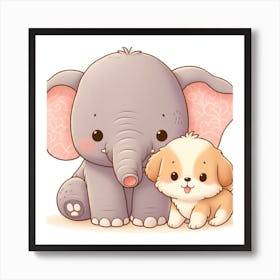 Cute Elephant And Puppy 1 Art Print