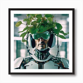 Robot With Plants On His Head Art Print