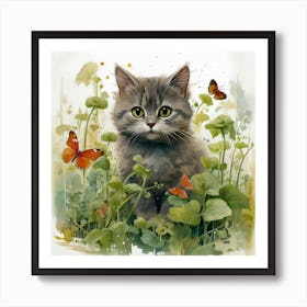 Cat In The Meadow Art Print