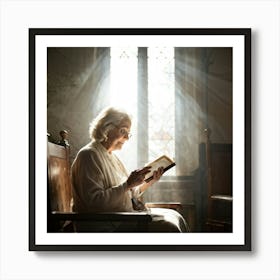 An Elderly Woman Of Faith Dressed In A White Cardigan Is Absorbed In Reading The Holy Bible Her H (1) Art Print