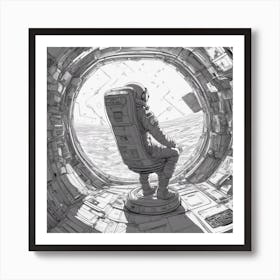 A Chair In Cosmonaut Suit Wandering In Space Art Print