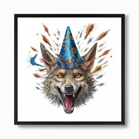 Wolf In A Party Hat Art Print