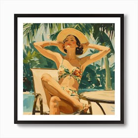 Relaxing Woman In A Straw Hat - expressionism 1 Art Print