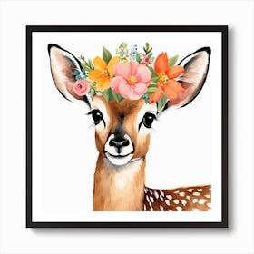 Floral Baby Antelope Nursery Illustration (2) Art Print