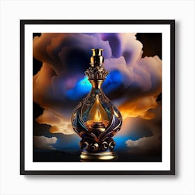 Perfume Bottle With Clouds Art Print