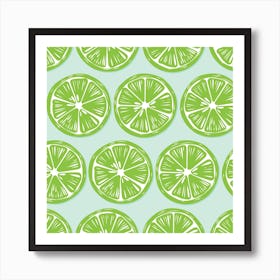 Lime Slices Pattern On Pastel Blue Square Art Print