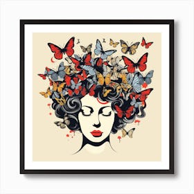 Retro Woman with Butterflies Art Print